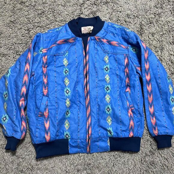 80s Retro Aztec Print Workwear Jacket Size 2XL